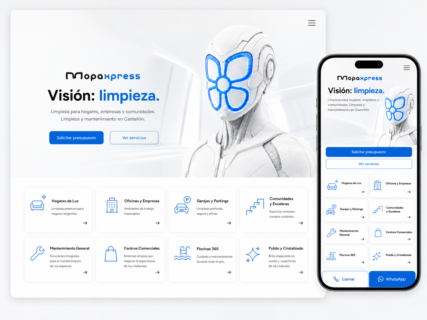 Diseño web responsive de MopaXpress aplicado a escritorio y móvil